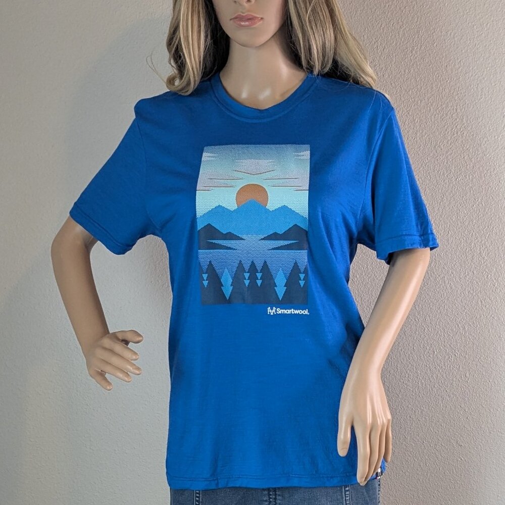 Smartwool T Shirt Unisex Size XS Blue Graphic Chasing Mountains Merino Wool Tee